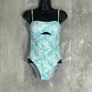 VICIOUS YOUNG BABES Light Blue Tie-Dye Front Cutout Tie-Dye One-Piece Swimsuit